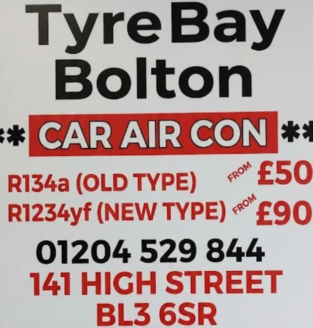 Tyre Bay Bolton mobile car air conditioning service technician performing a regas and leak check on a vehicle in Bolton